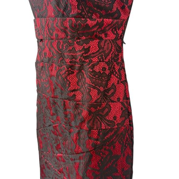 Alyx Petite Red Black Lace Cocktail Party Knee Length Sheath Cap Sleeve Dress 6 - Picture 9 of 16